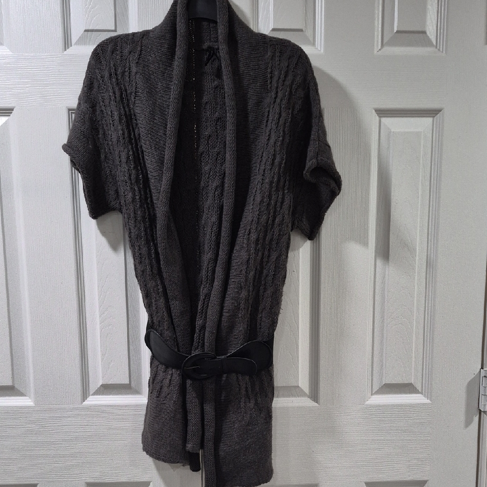New Directions Gray Knit Cardigan with Belt